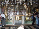 This church is shared by 6 different orthodox Christian faiths and they each have alters throughout this church.  Under this alter is a star,  and the spot where they say the cross of Christ was erected.