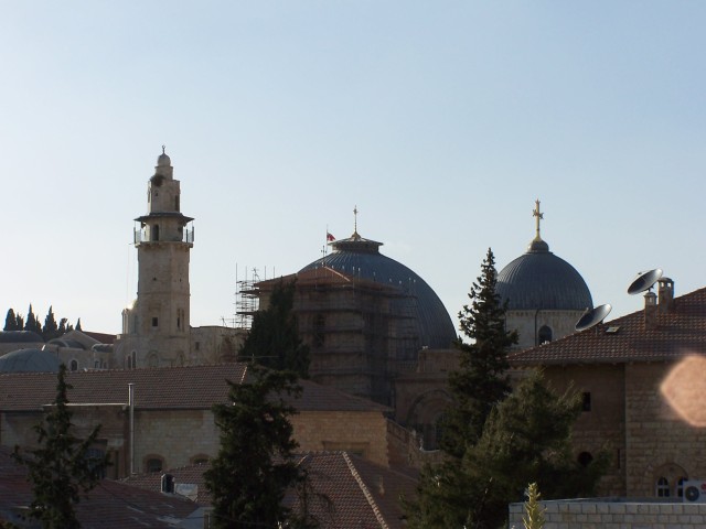 Looking back,  the Church of the Holy Sepulcher, with it's two domes wwas easily visible.   They are quite close to each other.