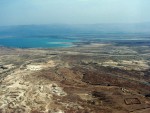 Masada - looking towards Dead Sea with Roman encampment at base.