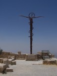 Mt Nebo - stylistic pole/cross with a serpent on it,  representing the bronze serpent made by Moses in the wilderness to heal the people from their snake bites